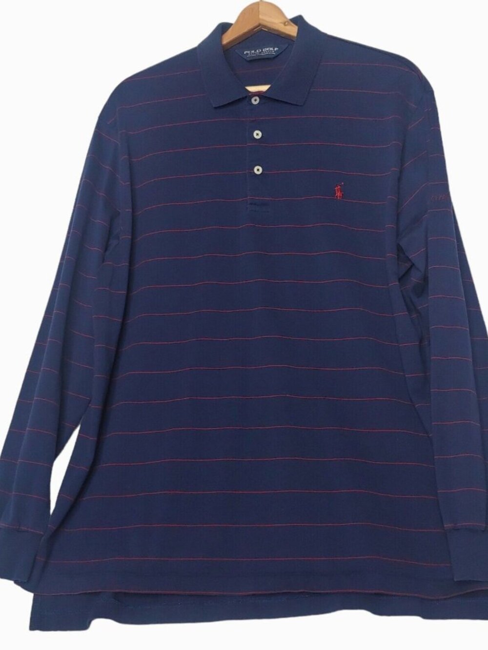 Ralph Lauren Polo Shirt Large Golf Hidden Creek Long Slv Blue Stripe Pima
